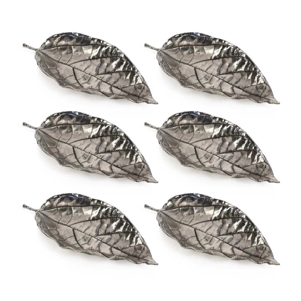 NWT Set of 6 Zodax Osage Orange Leaf Antique Pewter Plated Trays CH-3676 Decor